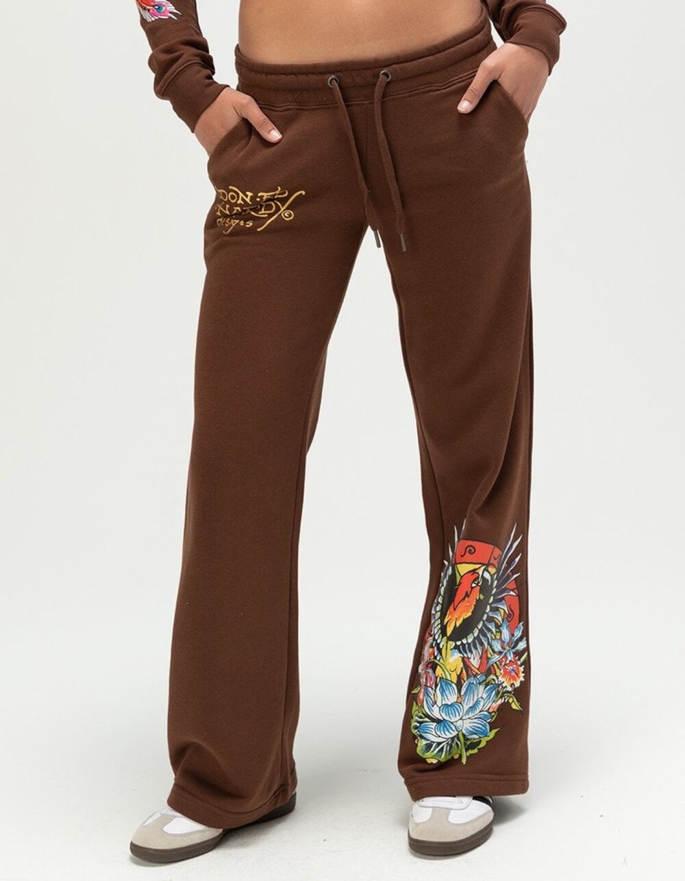 NWT Ed Hardy Phoenix Brown Wide Leg Sweatpants Graphic Y2K Style XL